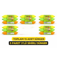 Nerox Magic Sihirli Sünger 3'lü 5 Paket Toplam 15 Adet Çok Amaçlı Temizlik Süngeri Mutfak Bulaşık Banyo Temizlik Süngeri