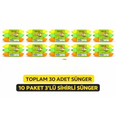 Nerox Magic Sihirli Sünger 3'lü 10 Paket Toplam 30 Adet Çok Amaçlı Temizlik Süngeri Mutfak Bulaşık Banyo Temizlik Süngeri