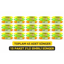 Nerox Magic Sihirli Sünger 3'lü 15 Paket Toplam 45 Adet Çok Amaçlı Temizlik Süngeri Mutfak Bulaşık Banyo Temizlik Süngeri