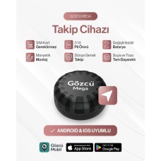 Gözcü Mega Android ve İos Uyumlu Takip Cihazı 3 Yıl Pil Ömrü Geçmişe Dönük Konum Gps Araç Motor Çocuk Gizli