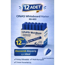 Onas Whiteboard Marker Ns-603 Mavi Tahta Kalemi 3 Mm Yuvarlak Uç 12 Adet
