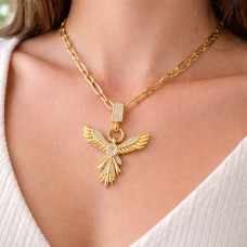 Zirkon Taşlı Anka Kuşu Figürlü Gold Ataç Zincir Çelik Kolye Model 13 – Kararmaz, Güçlü Ve Şık Tasarım