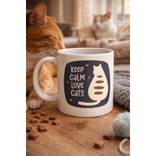 Keep Calm Love Cats Kedi Temalı Porselen Kupa Model 56 – Sevimli Tasarım , Kahve & Çay Kupası