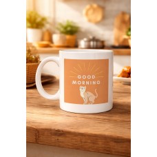 Good Morning Kedi Desenli Porselen Kupa Model 72 – Sevimli Kedi Figürlü, Kahve & Çay Kupası, Hediyelik Porselen Bardak