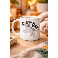 Cat Day Kedi Desenli Porselen Kupa Model 67 – Sevimli Kedi Figürlü, Günlük Kullanıma Uygun, Kahve & Çay Kupası