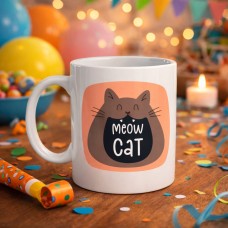 Meow Cat – Sevimli Kedi Tasarımlı Porselen Kupa Model 66 Eğlenceli Kahve & Çay Kupası Hediyelik