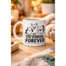 Pet Friends Forever Porselen Kupa Model 69 – Kedi & Köpek Figürlü Sevimli Tasarım, Hayvan Severlere Özel Kahve Ve Çay Kupası