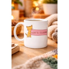 Cat’s Club Kedi Desenli Porselen Kupa Model 68 – Sevimli Turuncu Kedi Figürlü, Kahve & Çay Kupası, Kedi Severlere Özel Hediye