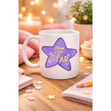 Shine Like A Star – Motivasyon Mesajlı Mor Yıldız Tasarımlı Porselen Kupa Model 122 , Günlük Kullanım & Hediye Kupası