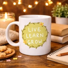 Live Learn Grow Motivasyon Kupası Model 133 – Yaşa , Öğren , Geliş İlham Veren Tasarım, Porselen Kupa, Pozitif Mesajlı Kahve & Çay Kupası