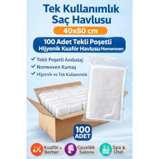 Tek Kullanımlık Saç Havlusu 40x80 Cm 100 Adet Tekli Poşetli Hijyenik Kuaför Havlusu Nonwoven