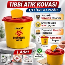 Tıbbi Atık Kovası 1,3 Litre 1 Adet Kapaklı Tıbbi Atık Kutusu Enfekte Atık Kovası