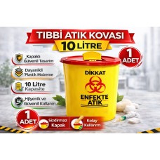 Tıbbi Atık Kovası 10 Litre 1 Adet Kapaklı Tıbbi Atık Kutusu Enfekte Atık Kovası