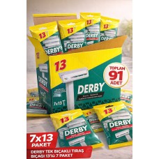 Derby Tek Bıçaklı Tıraş Bıçağı 13’lü 7 Paket 91 Adet Krom Seramik Platin Ve Tungsten Kaplı Ekonomik Set