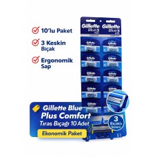 Jilet Blue 3 Plus Comfort Tıraş Bıçağı 10 Adet – 3 Bıçaklı Ergonomik Saplı Erkek Tıraş Bıçağı Seti