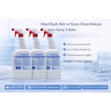 Alkol Bazlı Alet Ve Yüzey Dezenfektanı 1 Litre Sprey 3 Adet