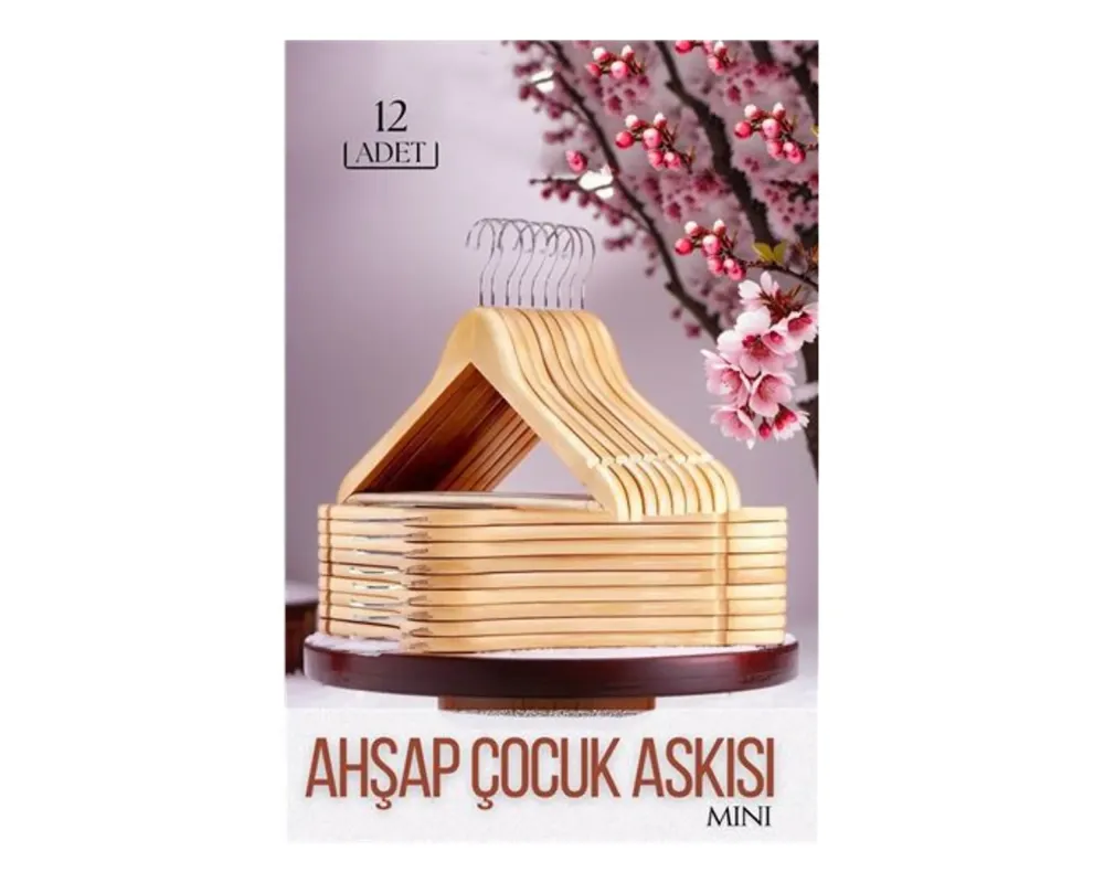 Mini Ahşap Bebek Askısı 12'li Paket - Çocuk Odası Düzenleyici