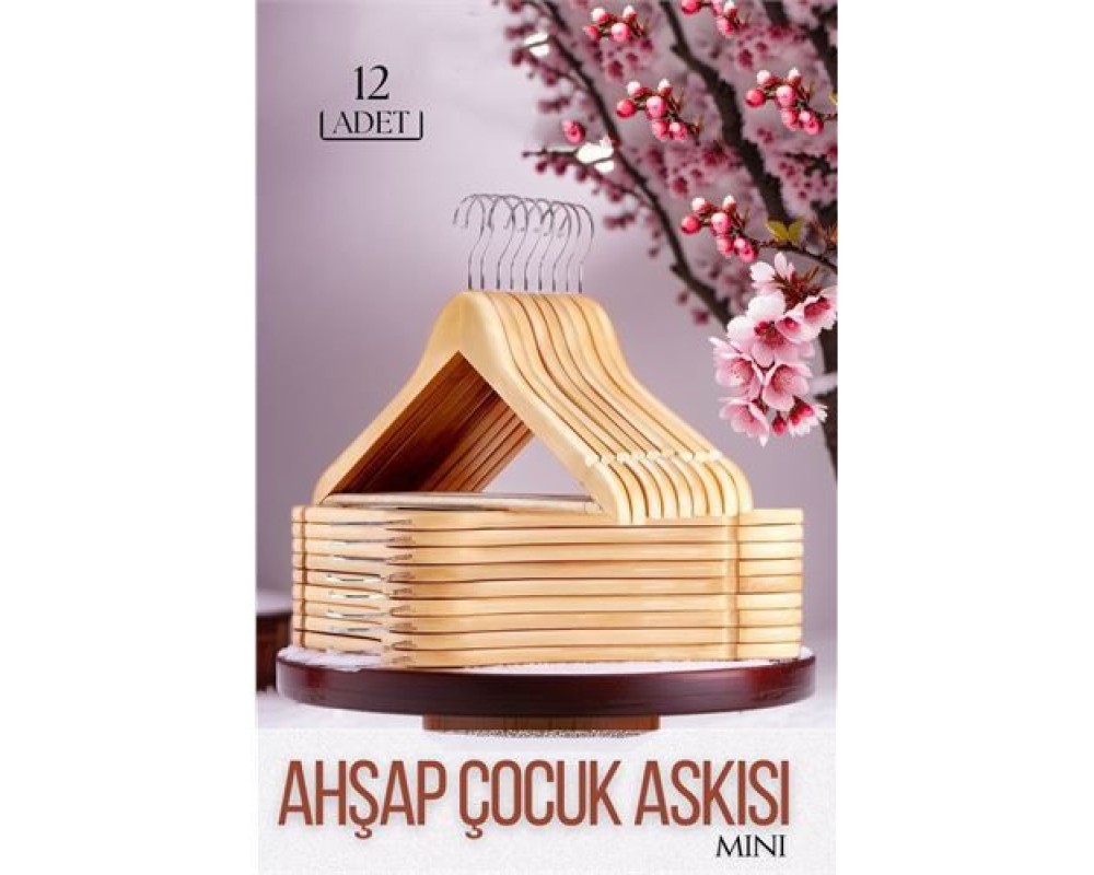 Mini Doğal Ahşap Elbise Askısı 12'li - Çocuk Odası İçin Şık ve Sağlam