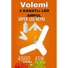 3 Kanatlı 45W LED Ampül 4500 Lümen Beyaz Işık E27 Duy