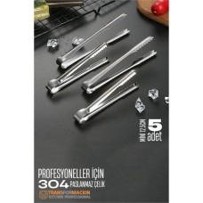 Premium Buz Maşası Seti 5’li – Kokteyl Servis & Şeker Limon Maşası – 304 Paslanmaz Çelik 12.5 cm