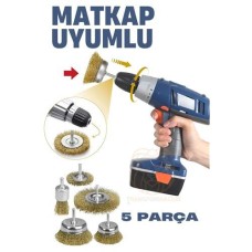 1/4 İnç Şaftlı Matkap Uyumlu Saçaklı Pimli Tel Fırça Seti - Pas Sökücü 3 Lü