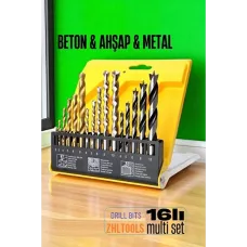 MEGA 16'Lı Titanyum Kaplama Matkap Ucu Seti - Beton, Metal, Ahşap Delme İçin