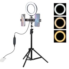Puluz Çift Telefon Tutuculu 6.2 cm LED Selfie Işığı Standı - YouTube & TikTok Canlı Yayın Seti (5775)