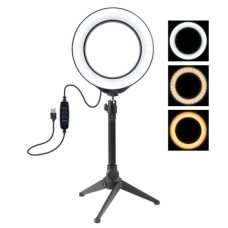 Puluz 6.2cm LED Selfie Işığı + 16cm Stand - Canlı Yayın ve TikTok için Ayarlanabilir 3 Renk Sıcaklığı