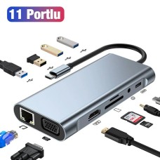 Ally Byl-2110 11'i 1 Arada Type-C Hub Adaptör Dönüştürücü - Taşınabilir Çoklu Bağlantı İstasyonu