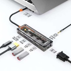6in1 Type-C Hub USB 3.0 + USB 2.0 + PD 100W + HDMI + VGA + 3.5mm Şeffaf Çoğaltıcı