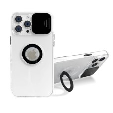 ✅ iPhone 12 Pro Max Sürgülü Lens Korumalı Standlı Silikon Kılıf - Premium Şeffaf Tasarım