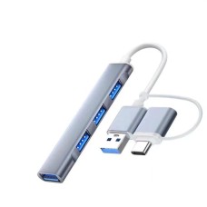 ✨ Ally A-806 Çok Yönlü 4'ü 1 Arada USB 3.0 Hub - Type-C ve USB Girişli Hızlı Veri Aktarım Adaptörü