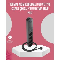 4+3 Akım Korumalı Çoklu Priz ve USB Şarj İstasyonu