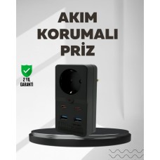 Tip Akım Korumalı USB-C Şarjlı Priz 10A 2500W
