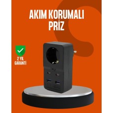 USB-C ve 4 USB Portlu Akım Korumalı Yüksek Isıya Dayanıklı Priz