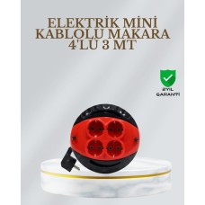 Ce Belgeli 3 Metre 4’Lü Kablolu Priz Makara - Endüstriyel Tip Uzatma Kablosu