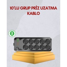 10'lu Termal Korumalı USB-C Hızlı Şarj Çoklu Priz Uzatma Kablosu 2500W