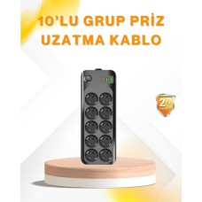 10'lu Termal Korumalı USB-C Çıkışlı 2500W Çoklu Priz Uzatma Kablosu