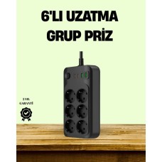 2500W 6'lı Priz USB&Type-C Termal Korumalı Güç Kulesi