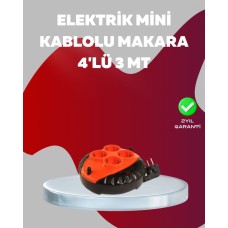 3 Metre Kablolu 4'lü Kırmızı Priz Makara - Endüstriyel Tip