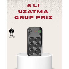 Termal Korumalı 6'lı Grup Priz + USB Type-C - 2m Kablo