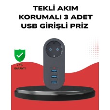 Akıllı Enerji Yönetimi 3 USB Portlu Güvenlikli Priz