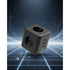 Akım Korumalı 3‑lü Priz + USB Şarj • Küp Tasarım