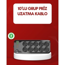 Termal Korumalı USB-C 10'lu Çoklu Priz 2 Metre Kablo 2500W