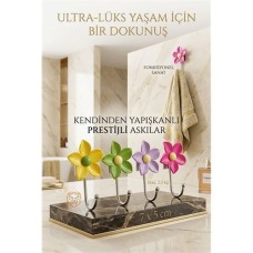 4'lü Dekoratif Çiçekli Askı Seti - Banyo ve Mutfakta Sanatsal Düzen
