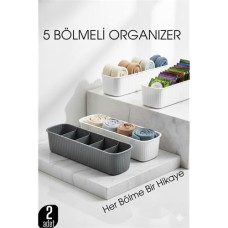 Düzenli Yaşam İçin 5 Bölmeli Organizer Set (Gri & Beyaz)