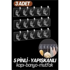 ✨ 3’lü Premium Yapışkanlı Askı Seti – 5 Pinli Çok Amaçlı Duvar Askısı, Şık ve Pratik Çözüm ✨
