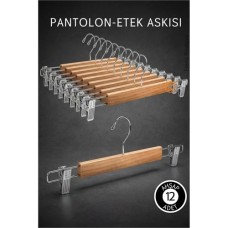 Ayarlanabilir Gümüş Mandallı 12'li Ahşap Askı Seti