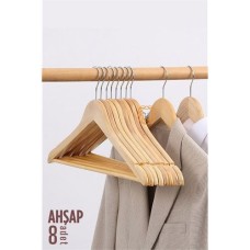 Natural Ahşap Elbise Askısı 8'li Set - Şık ve Dayanıklı
