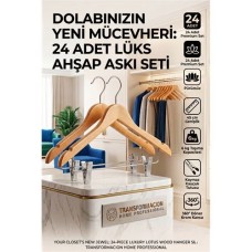 24'Lü Ahşap Elbise Askısı Seti | Kıskaçlı Pantolon Askısı Kaymaz Çentikli Ceket Askılığı